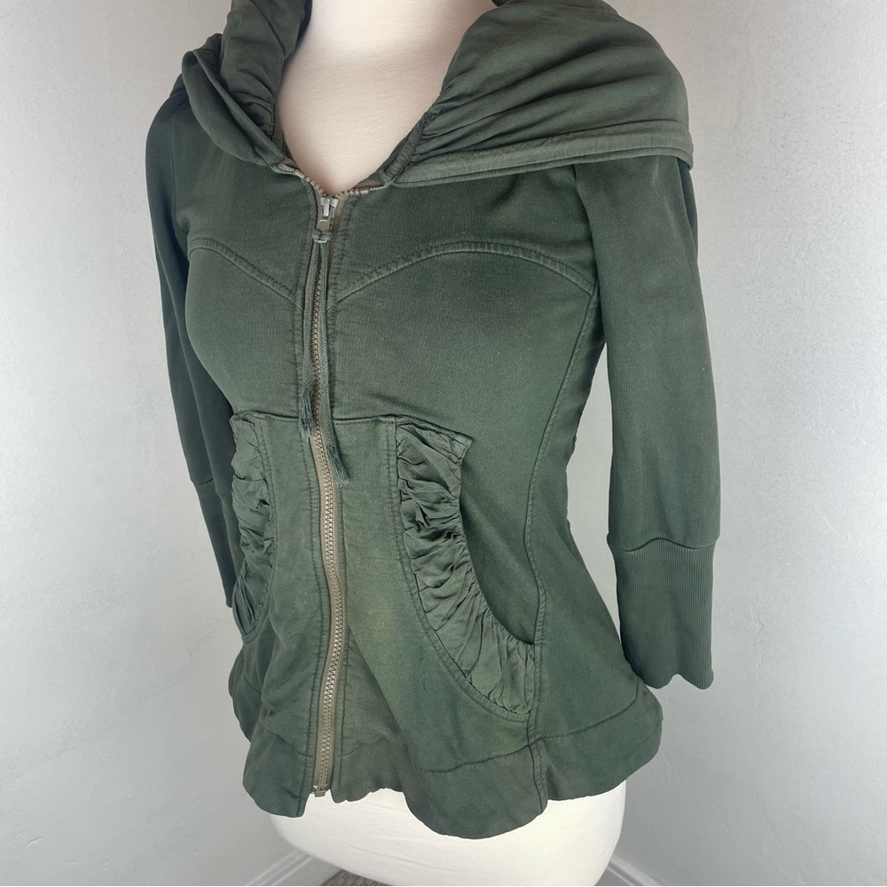 Olive Green Women's Zip Hoodie Sweatshirt - Picture 13 of 16